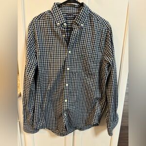 Nautica Men’s Dress Shirt Medium Plaid Green Blue White Button Down Long Sleeve